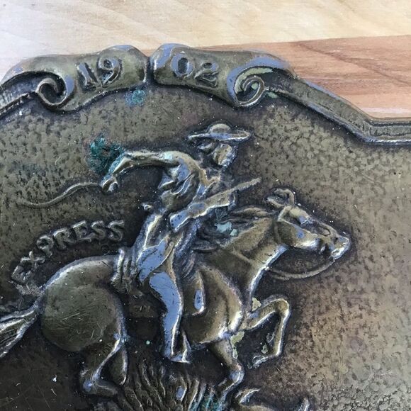 Vintage western EQUESTRIAN metal buckle belt Century Canada Pony Express cowboy - Picture 3 of 10